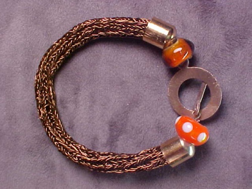 Viking Knit Orange Beads Bracelet