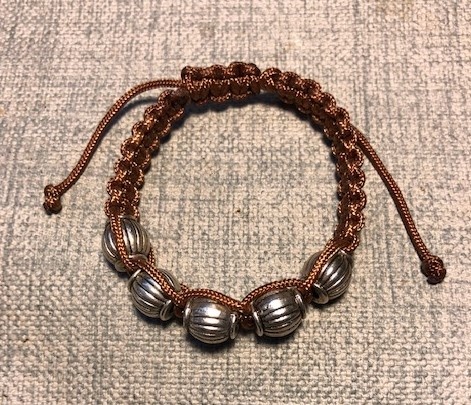 Brown Silk Macrame Bracelet with Silvery Beads   