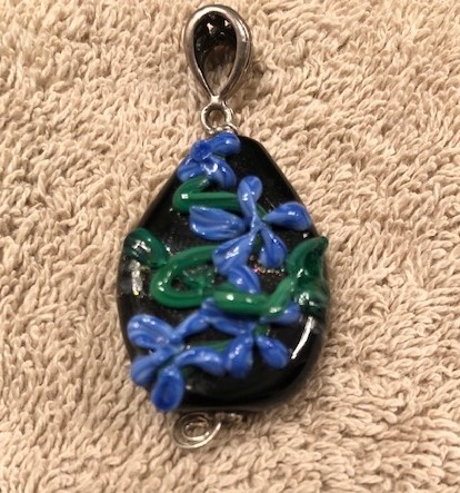BLUE FLOWERS AT NIGHT GLASS PENDANT WITH BAIL